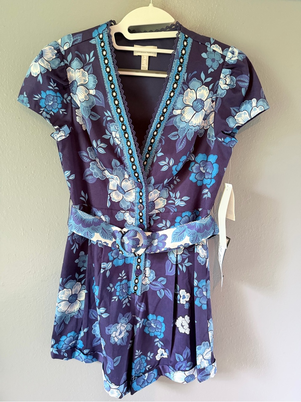 Adrianna Papell Blue Floral Printed Romper size 4
